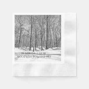 Guardanapo De Papel Feliz Natal que cumprimenta - madeiras nevado -