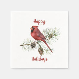 Guardanapo De Papel Feliz Natal Red Cardinal Pine Branch Cones