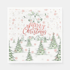 Guardanapo De Papel Feliz Natal, Red e Green Snowy Trees