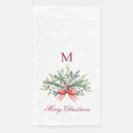 Guardanapo De Papel Feliz Natal Red Monograma Greenery