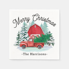 Guardanapo De Papel Feliz Natal Russo Red Truck Farmhouse White