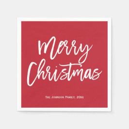 Guardanapo De Papel Feliz Natal Simples, Vermelho E Napkins Branco