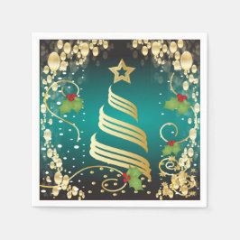Guardanapo De Papel Feliz Natal Turquesa Festiva Azul e Dourado