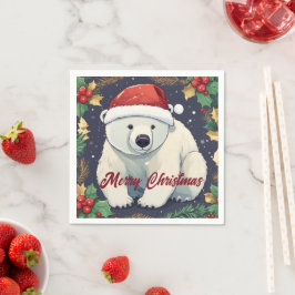 Guardanapo De Papel Feliz Natal Urso Polar Branco