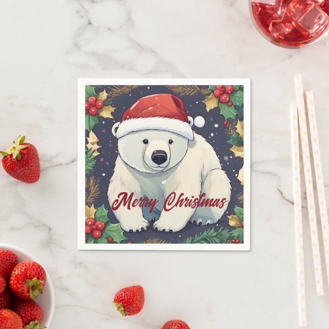 Guardanapo De Papel Feliz Natal Urso Polar Branco (Insitu)