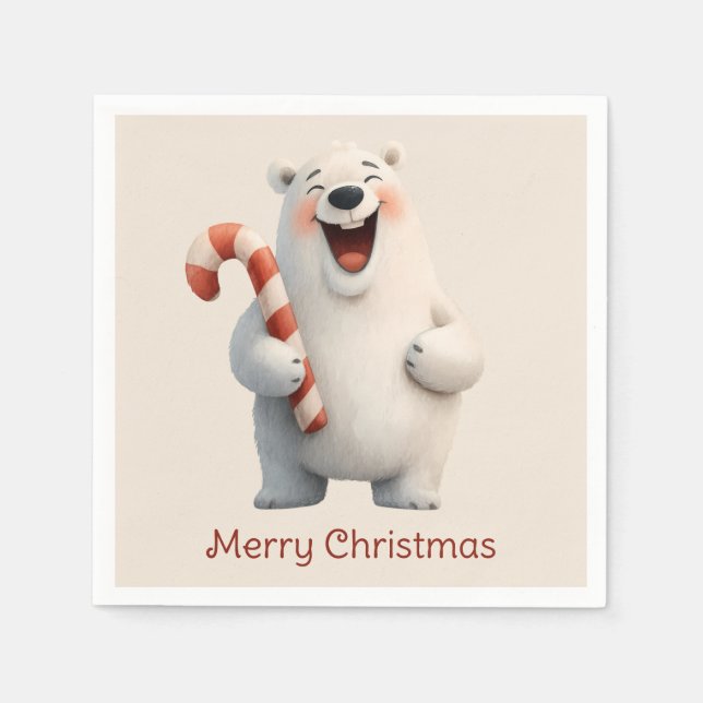 Guardanapo De Papel Feliz Natal Urso Polar Fofo Design (Frente)
