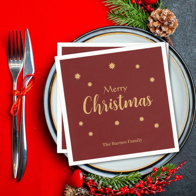 Guardanapo De Papel Feliz Natal Vermelho e Dourado Personalizado  (Criador carregado)