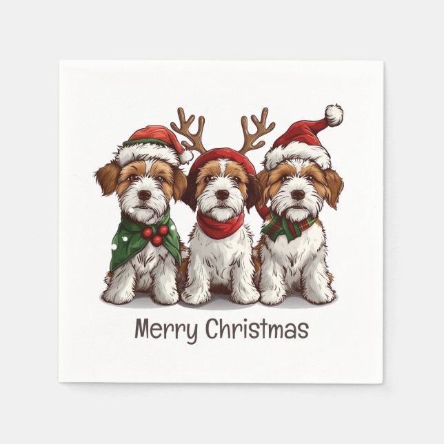 Guardanapo De Papel Feliz Natal Welsh Wire Fox Terrier Dogs (Frente)