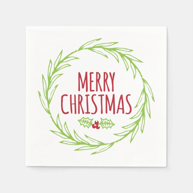 Guardanapo De Papel Feliz Natal Wreath Holiday Napkins (Frente)