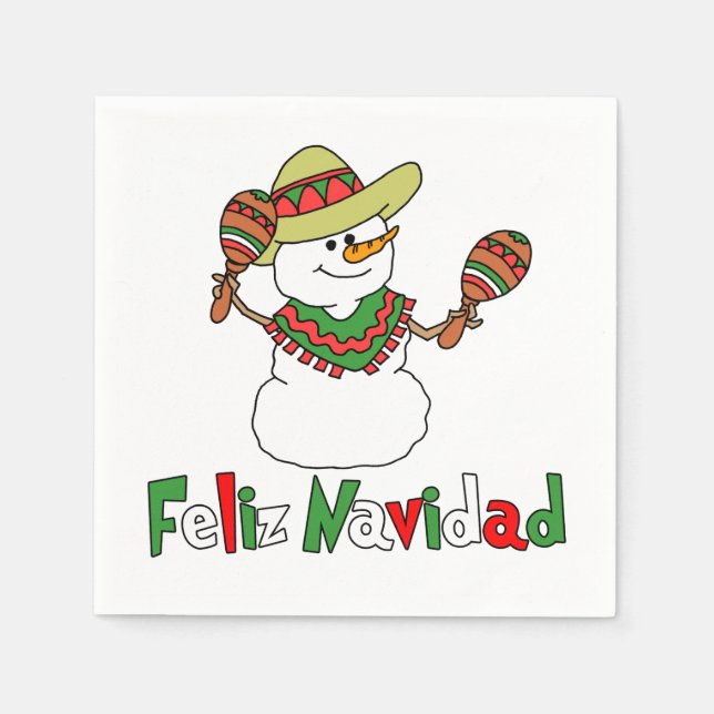 Guardanapo De Papel Feliz Navidad Cartoon Snowman Sombrero Maracas (Frente)