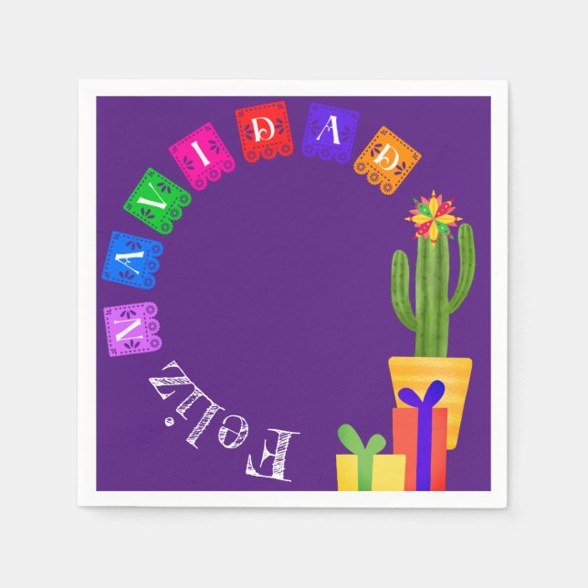 Guardanapo De Papel Feliz Navidad Fiesta Green Cactus Em Roxo (Frente)