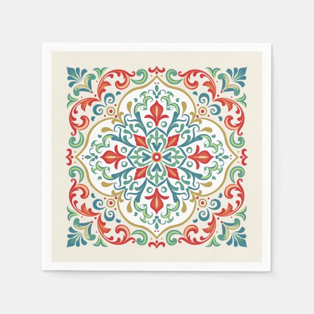 Guardanapo De Papel Feliz Navidad Mexicana Belo Azulejo Vermelho (Frente)