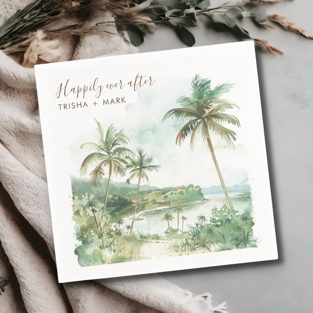 Guardanapo De Papel Feliz Nunca Depois Do Casamento De Praia De Waterc (Happily Ever After Watercolor Beach Wedding Napkins)