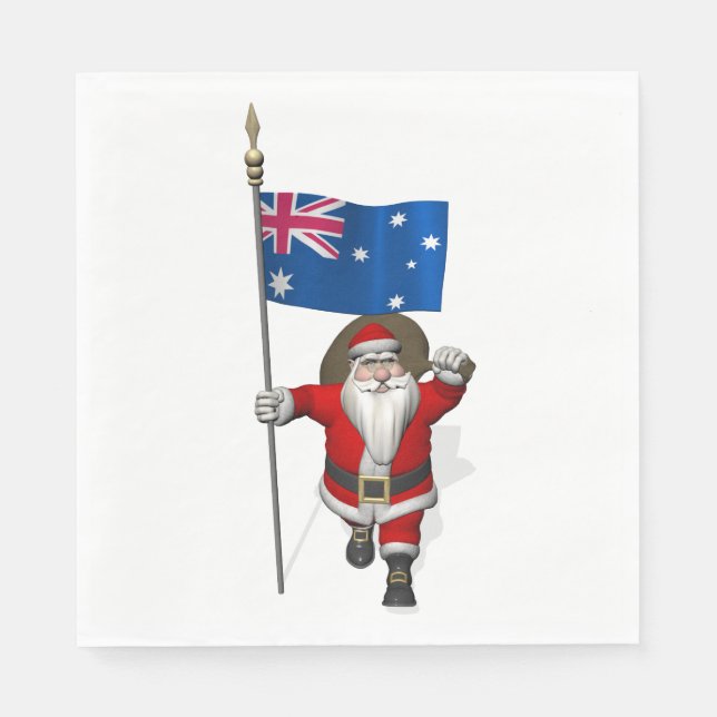 Guardanapo De Papel Feliz Pai Natal Com Bandeira Da Austrália (Frente)