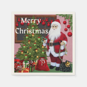 Guardanapo De Papel Feliz Papai noel de Natal e Árvore de Natal