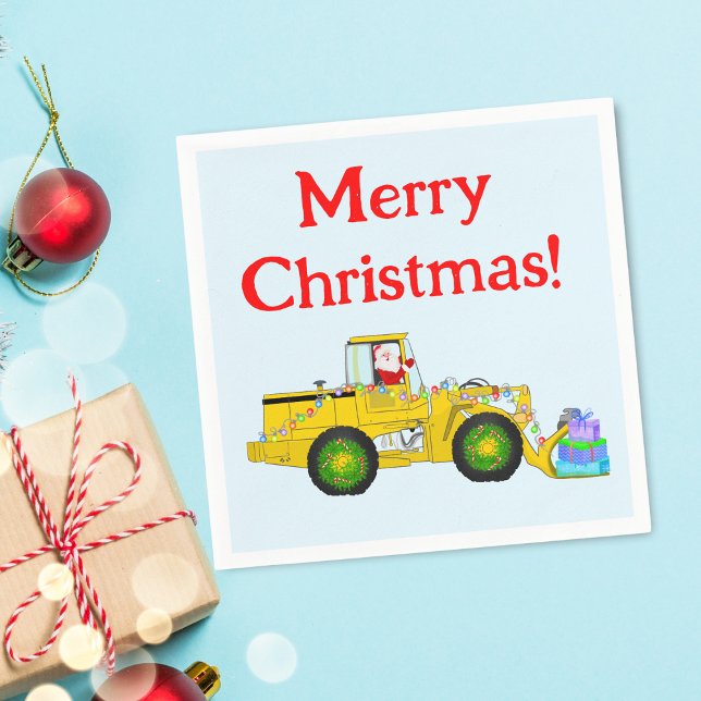 Guardanapo De Papel Feliz Papais noeis De Natal Em Bulldozer Oferecend (Bulldozer Santa: napkins for construction-loving kids. Celebrate with festive flair!)