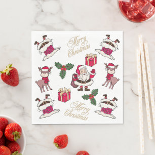 Guardanapo De Papel Feliz Papais noeis de Natal Reindeer Gifts Holly