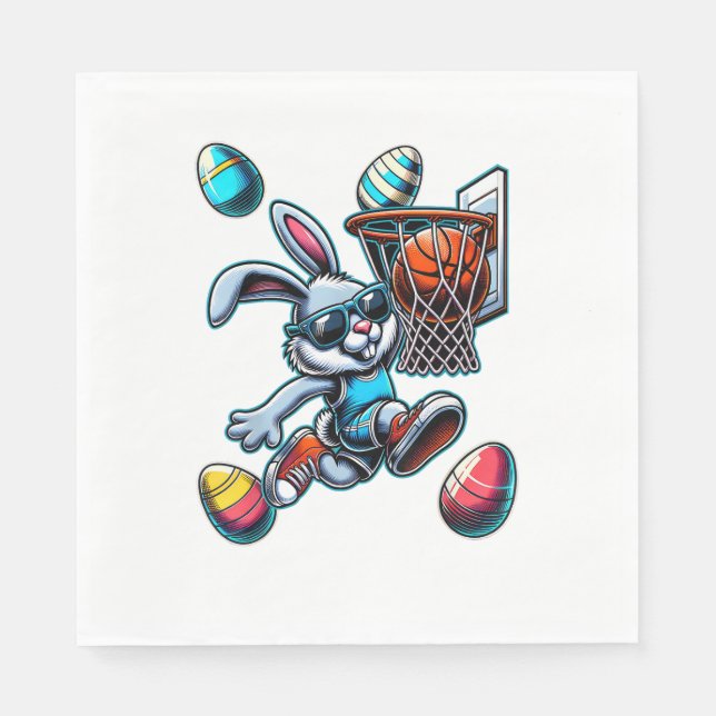 Guardanapo De Papel Feliz Páscoa Basquetebol Rapazes Coelho Da Páscoa  (Frente)