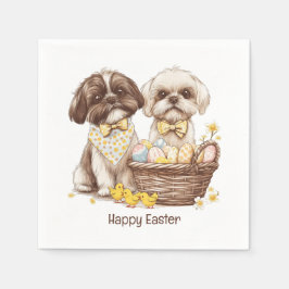 Guardanapo De Papel Feliz Páscoa Shih Tzu Dogs