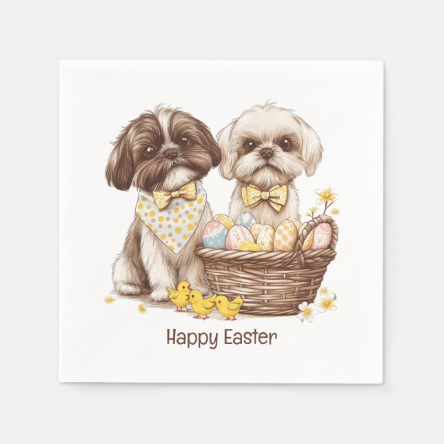 Guardanapo De Papel Feliz Páscoa Shih Tzu Dogs (Frente)
