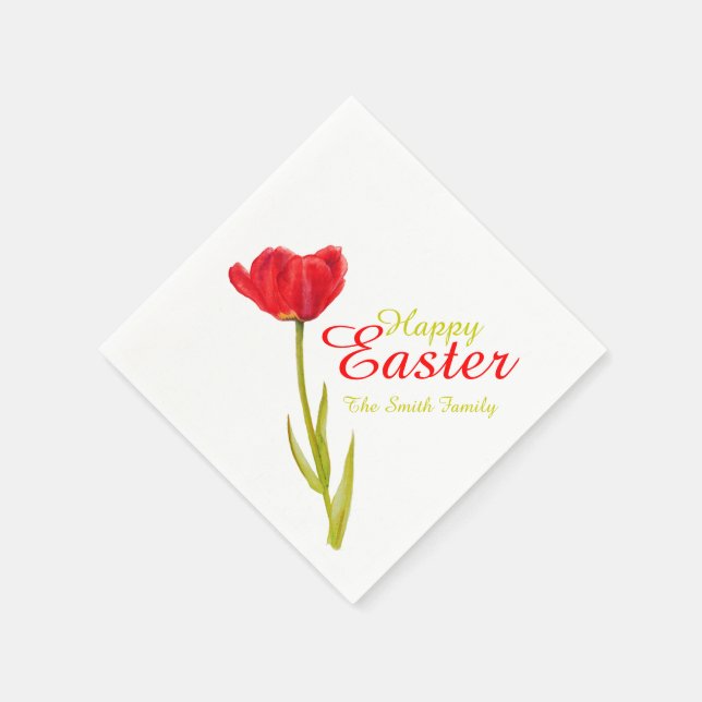 Guardanapo De Papel Feliz Páscoa tulipa vermelha primavera nome guarda (Canto)