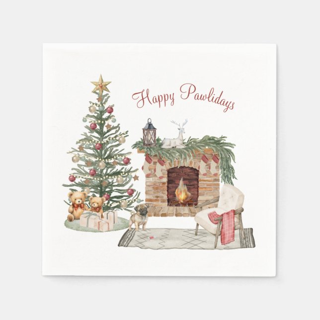 Guardanapo De Papel Feliz Pawlidays Design de Cachorro - Pug (Frente)