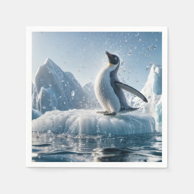 Guardanapo De Papel Feliz Pinguim Em Um Iceberg (Frente)