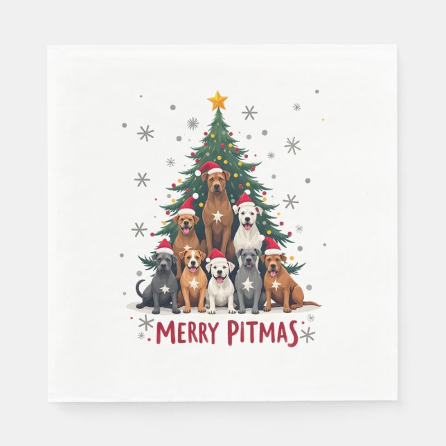 Guardanapo De Papel Feliz Pitmas Pitbull Cão Suéter Feio de Natal Tr (Frente)