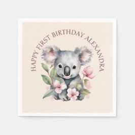 Guardanapo De Papel Feliz Primeiro Aniversário Watercolor Koala