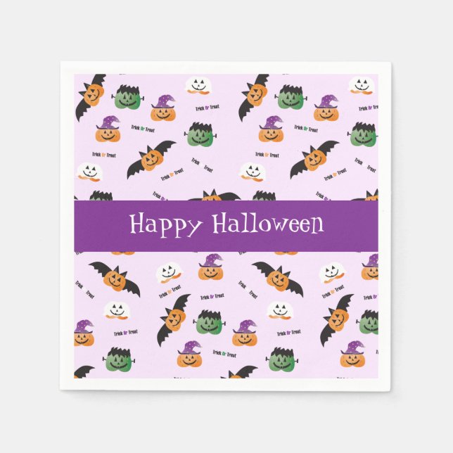 Guardanapo De Papel Feliz Pumpkin de Halloween Roxo (Frente)