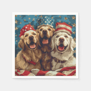 Guardanapo De Papel Feliz Quarto De Julho Cachorros De Retriever Ouros