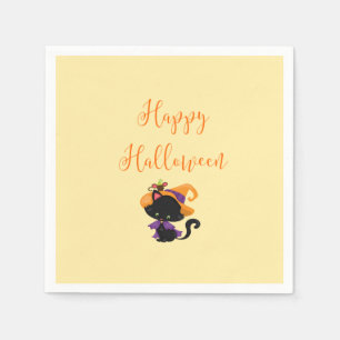 Guardanapo De Papel Feliz Rato de Gato Negro de Bruxas de Halloween no