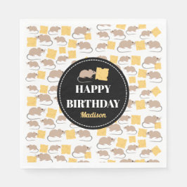 Guardanapo De Papel Feliz Rato Rodante Comendo Queijo Aniversário