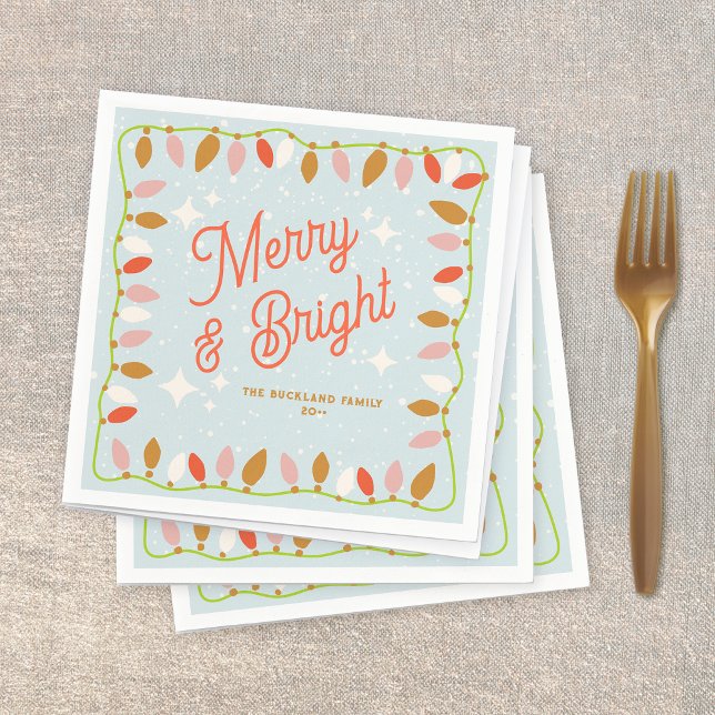 Guardanapo De Papel Feliz retrorativa e luzes de Natal brilhantes (retro christams lights cocktail napkins)