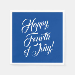 Guardanapo De Papel Feliz script branco azul elegante do quarto de jul