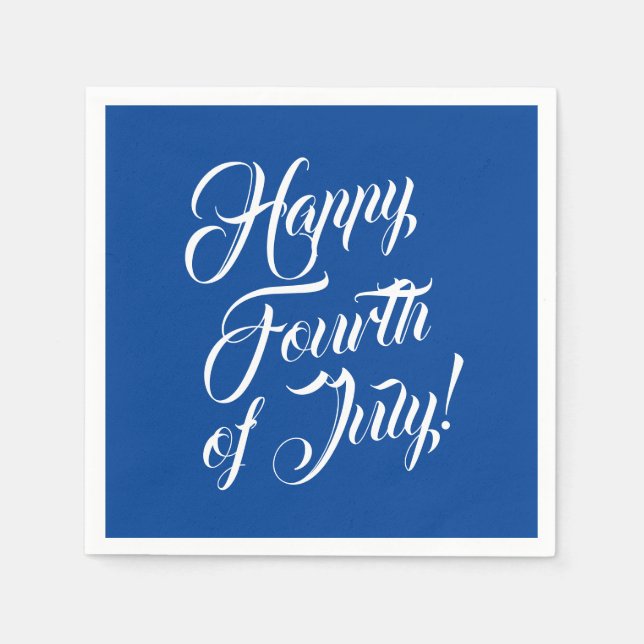 Guardanapo De Papel Feliz script branco azul elegante do quarto de jul (Frente)