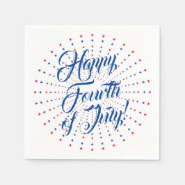 Guardanapo De Papel Feliz script do quarto de julho - estrelas brancas