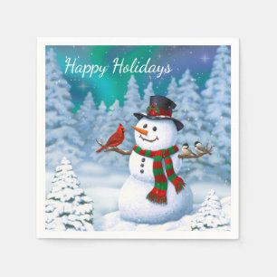 Guardanapo De Papel Feliz Snowman e Pássaros de inverno