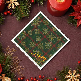 Guardanapo De Papel Feliz Steampunk Snowflake Red e Green Tartan