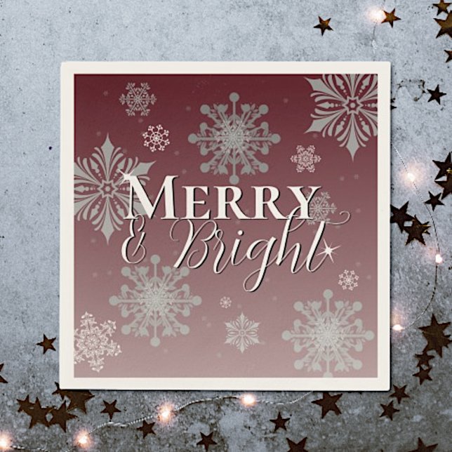 Guardanapo De Papel Feliz vermelha e flocos de neve brilhantes Natal (Red Merry and Bright Snowflakes Christmas Napkins)
