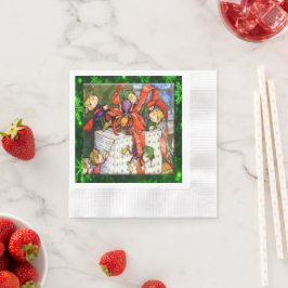 Guardanapo De Papel Felizes Elfos Enrolando Papel coquetel atual Napki