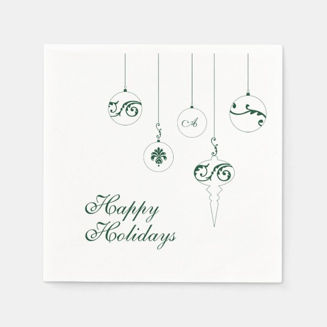 Guardanapo De Papel Felizes Feriados Verdes Monogramas Bauble Square (Frente)