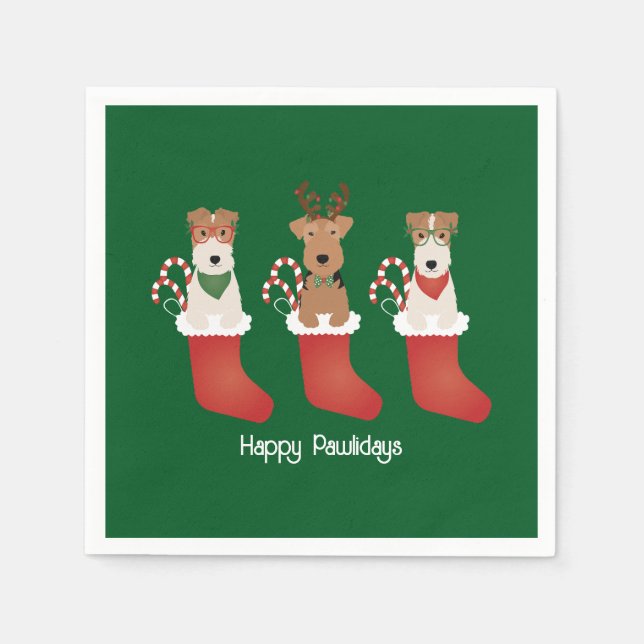 Guardanapo De Papel Felizes Pawlidays Welsh Wire Fox Terrier Dogs (Frente)