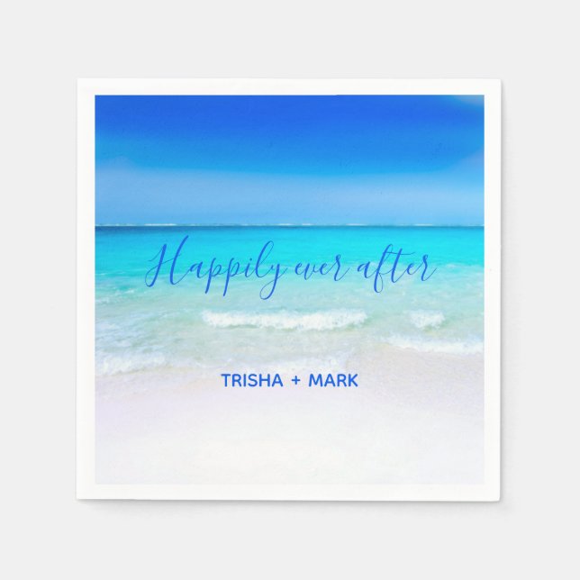 Guardanapo De Papel Felizmente Depois Do Casamento De Praia Azul De Pa (Frente)