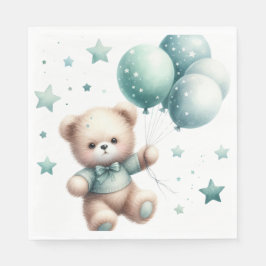 GUARDANAPO DE PAPEL FELPUDO TEDDDY BEAR COM BALÕES VERDE PASTEL