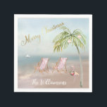 Guardanapo De Papel Felry Christmas Beach Flamingo Wreath Única<br><div class="desc">Feliz Natal nesta adorável praia Watercolor — uma cena pacífica e gentil com duas cadeiras de praia — um flamingo amigável com uma bela coroa — Palmeira com alguns ornamentos. Qualquer pergunta sobre design,  envie um e-mail para charmdesignstudio@rcn.com e ficaremos felizes em ajudar.</div>