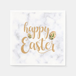 Guardanapo De Papel Felz pascoa branco e Dourado elegante