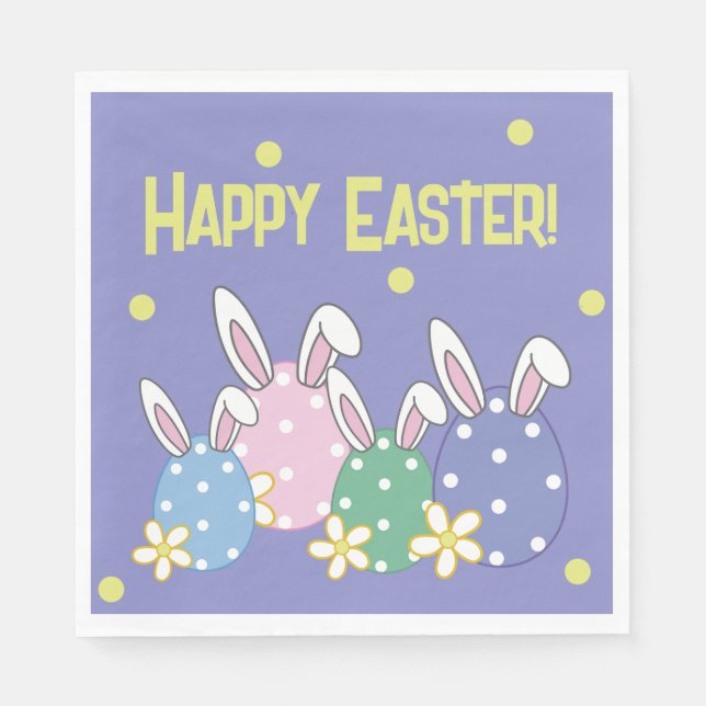 Guardanapo De Papel Felz pascoa de Ovos de Coelho (roxo) (Frente)