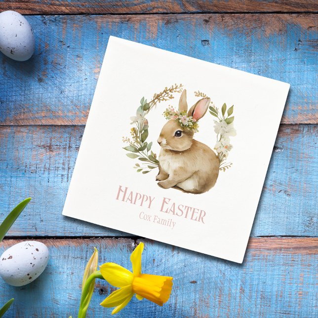 Guardanapo De Papel Felz pascoa Floral de Coelho bonito (Pretty Watercolor Floral Bunny Happy Easter Napkins
)