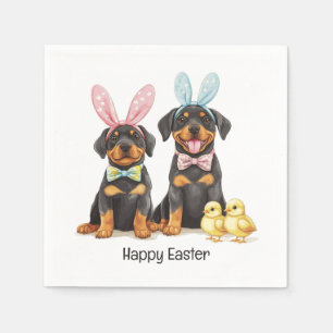 Guardanapo De Papel Felz pascoa Rottweiler Cães Coelhinhos